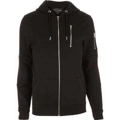 Black zip pocket long sleeve hoodie